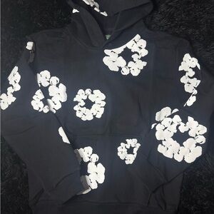 Black Hoodie with White Floral Design